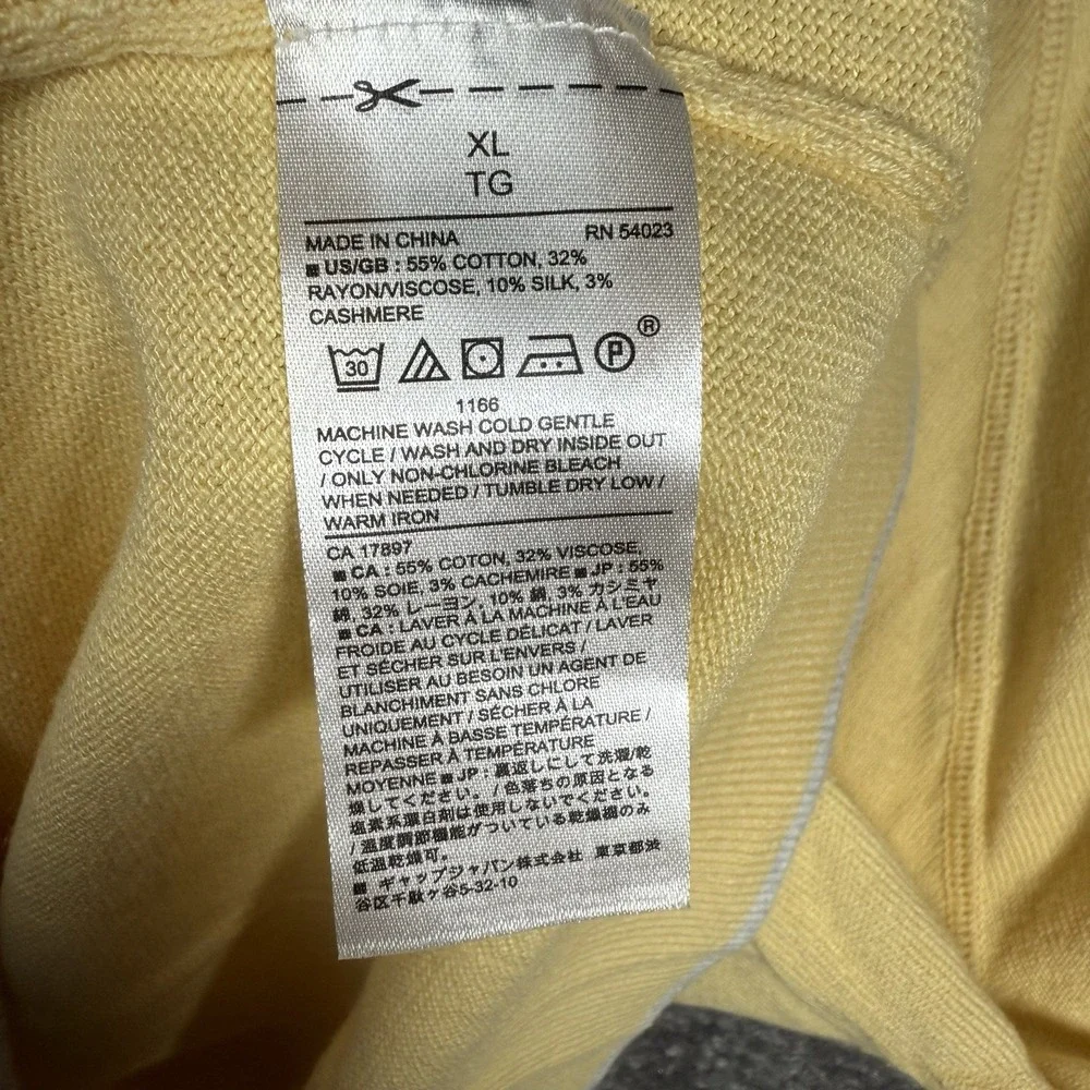 Banana Republic Sweater Mens XL Yellow Crew Neck Cashmere Silk Blend Lightweight